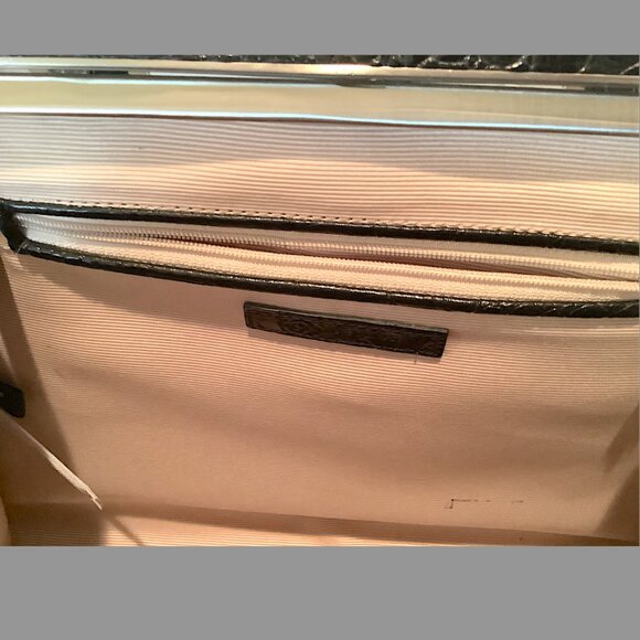 Ann Taylor Black embossed  crocodile  leather  top handle, framed satchel bag - Picture 11 of 13
